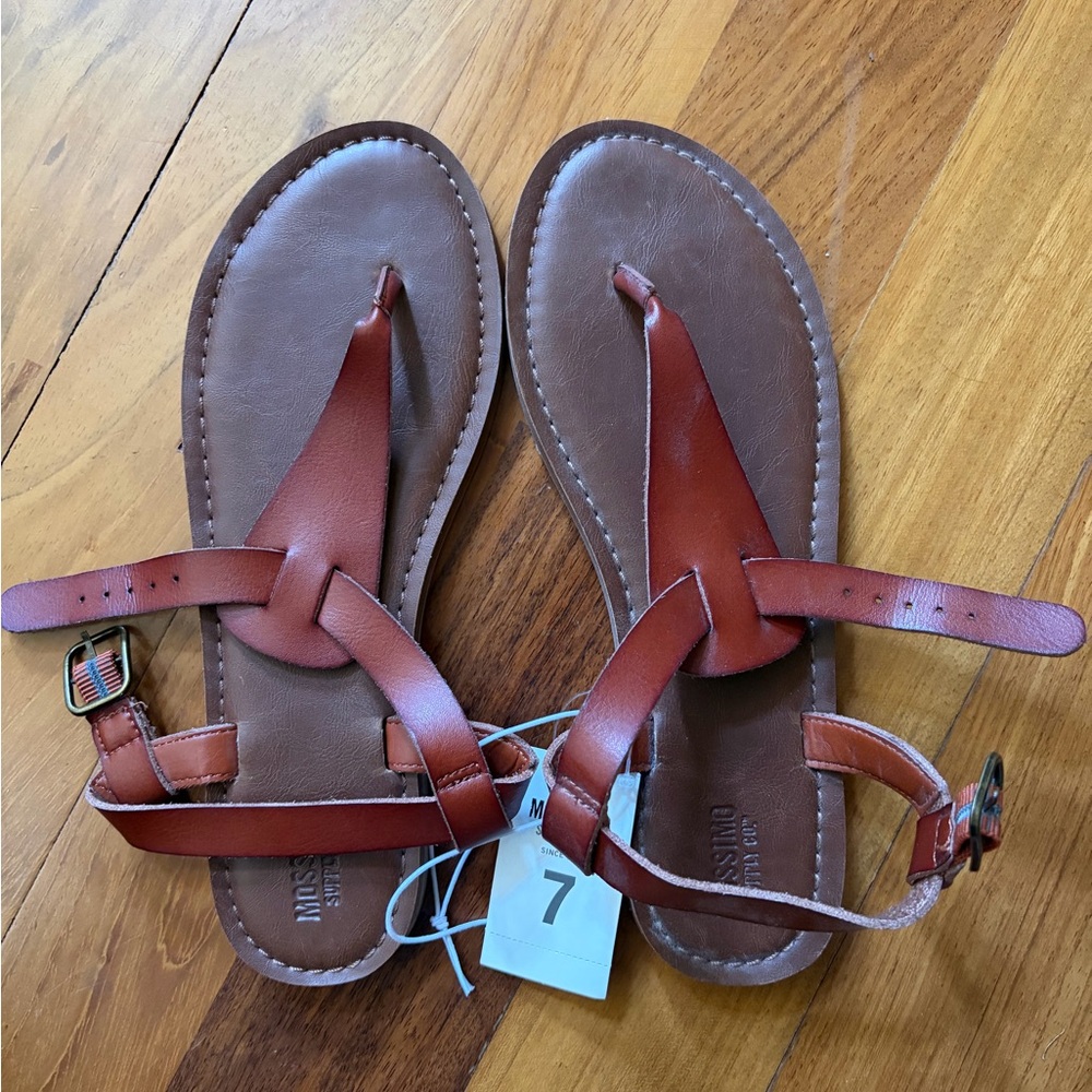Women’s Cognac T-Strap Sandals with Adjustable Ankle Strap
